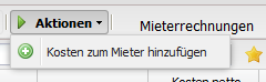 Screenshot der Schaltfläche Kosten zum Mieter hinzufügen unter Aktionen